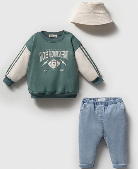 طقم بلوزة  قطن وبنطلون وطاقية