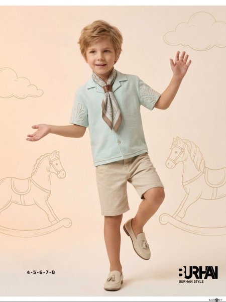 طقم ولادي شورت  مع سكارف